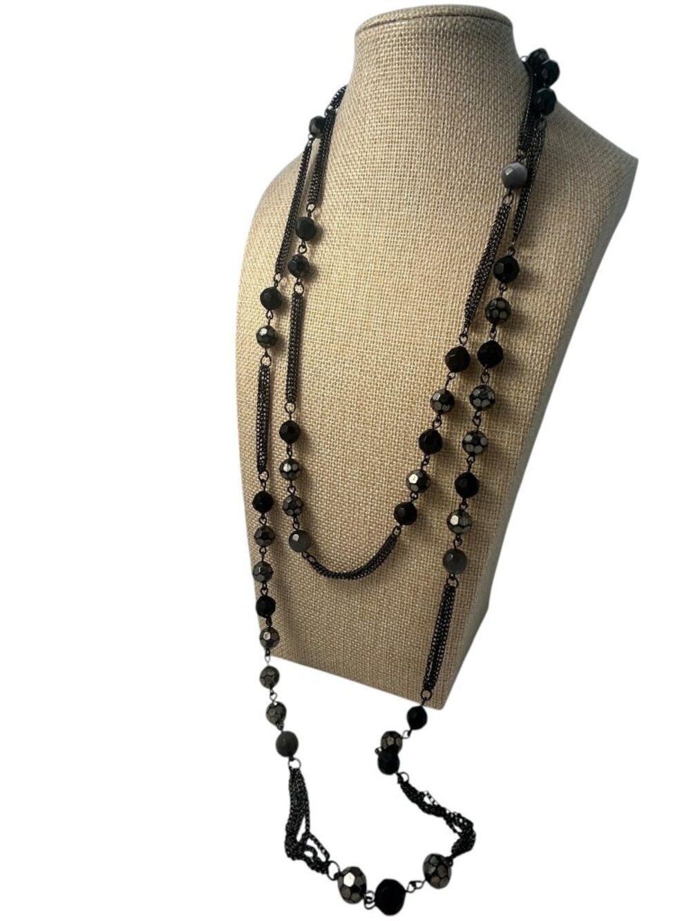 Express Black Gray Beaded Long Necklace Gunmetal Multi Strand Chain Statement